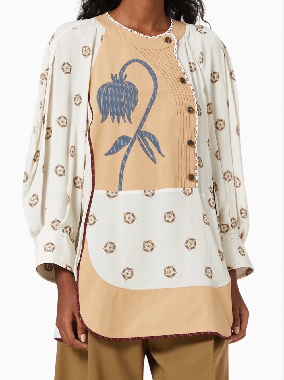 Chloe Appliquéd paneled poplin blouse